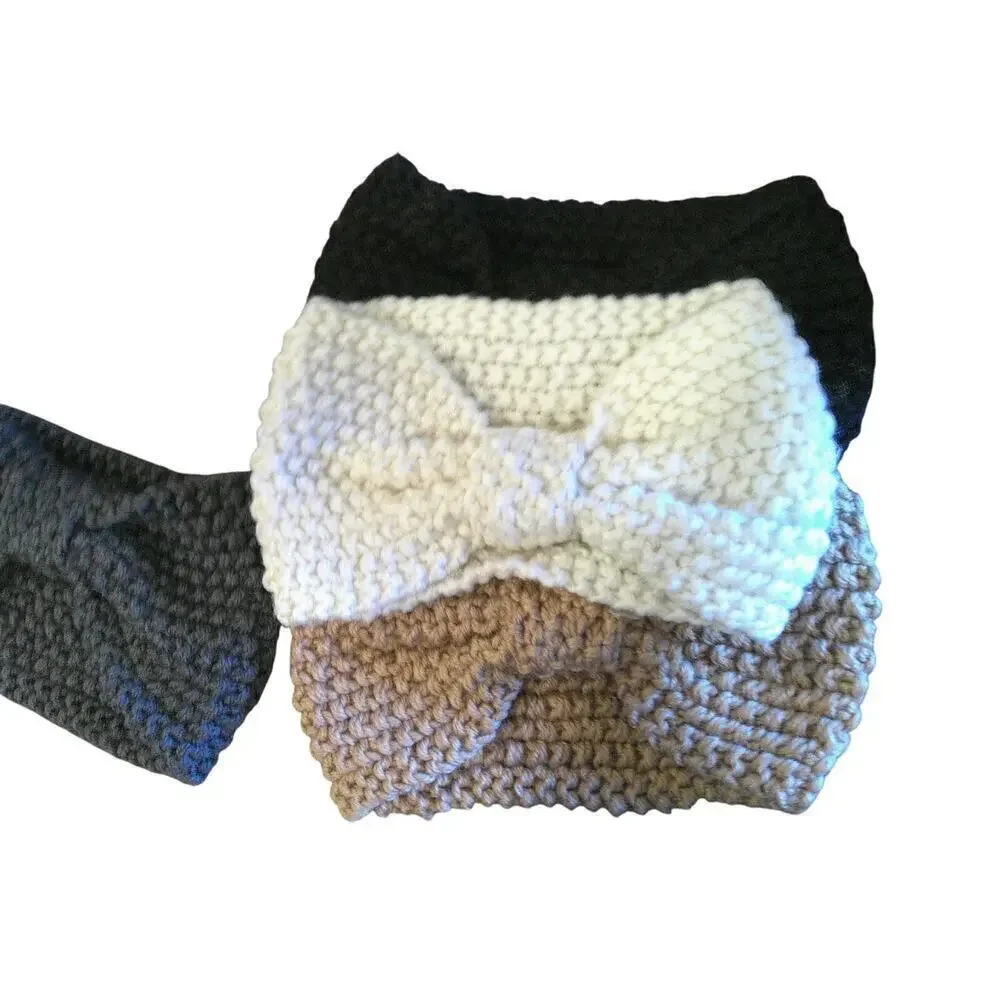 Bow Crochet Knit Headbands 4-Pack | Brown Black White Gray | 8
